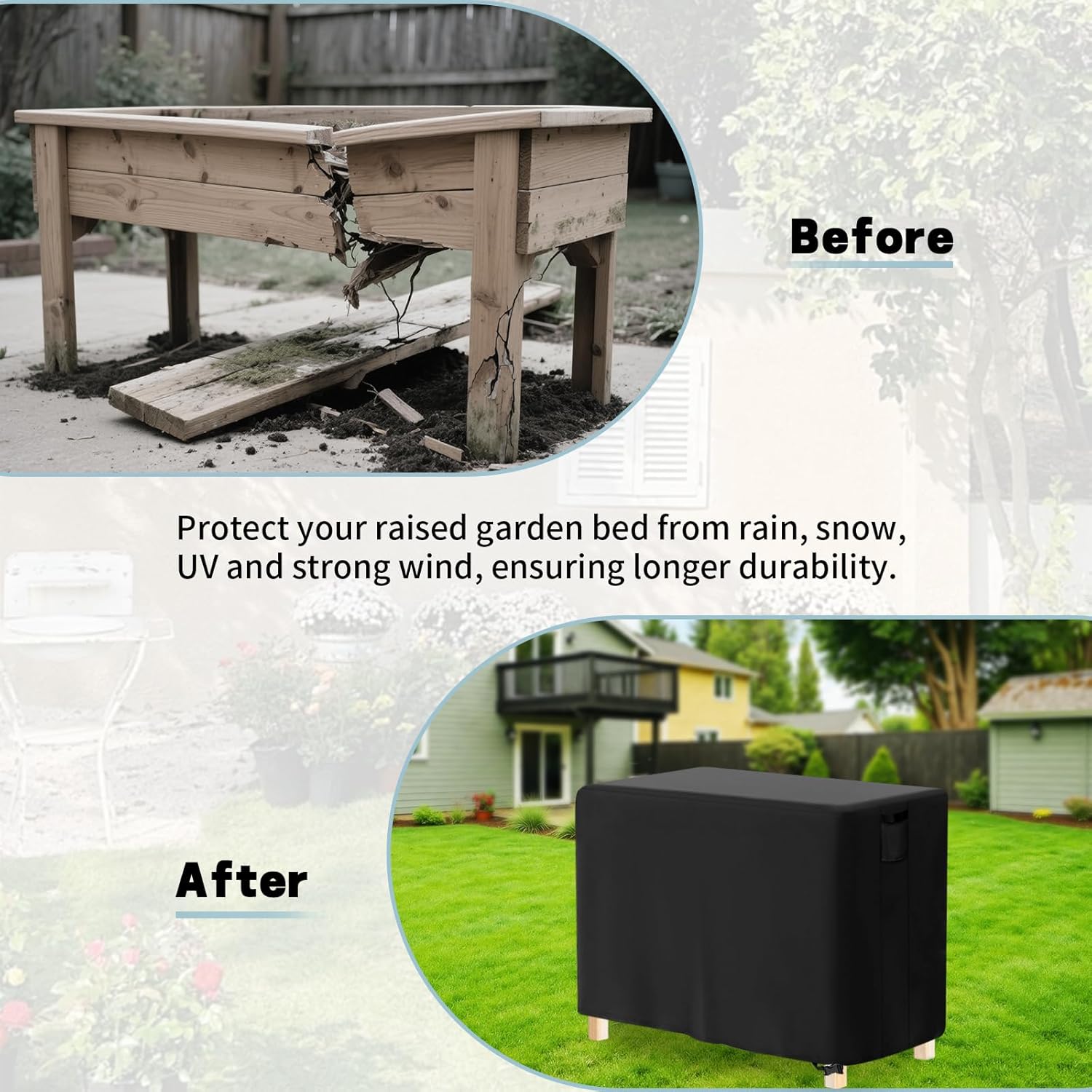 Waterproof Raised Garden Bed Cover – Heavy Duty Outdoor Planter Box Cover with Air Vents & Drawstring – 48" x 24" x 30" All-Weather Protection