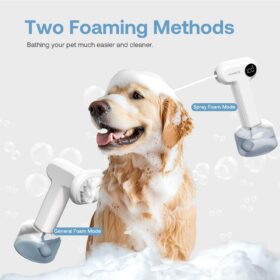Electric Dog Shampoo Dispenser and Foaming Brush – Rechargeable Pet Bath Sprayer with 2 Modes, Massage Grooming Tool for Long & Short Hair