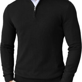 COOFANDY Men's Slim Fit Quarter-Zip Pullover - Lightweight Mock Neck Sweater
