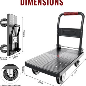 Upgraded Heavy-Duty Foldable Push Cart Dolly – 780 lbs Capacity, 360° Swivel Silent Wheels & Compact Folding Design for Moving, Warehouse & Office