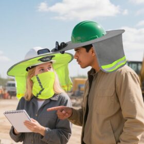 Solar Powered Hard Hat Fan Sun Shade with Full Brim Mesh Visor, Detachable Cooling Fan & Neck Shield for Construction, Fishing & Outdoor Work - Neon Yellow
