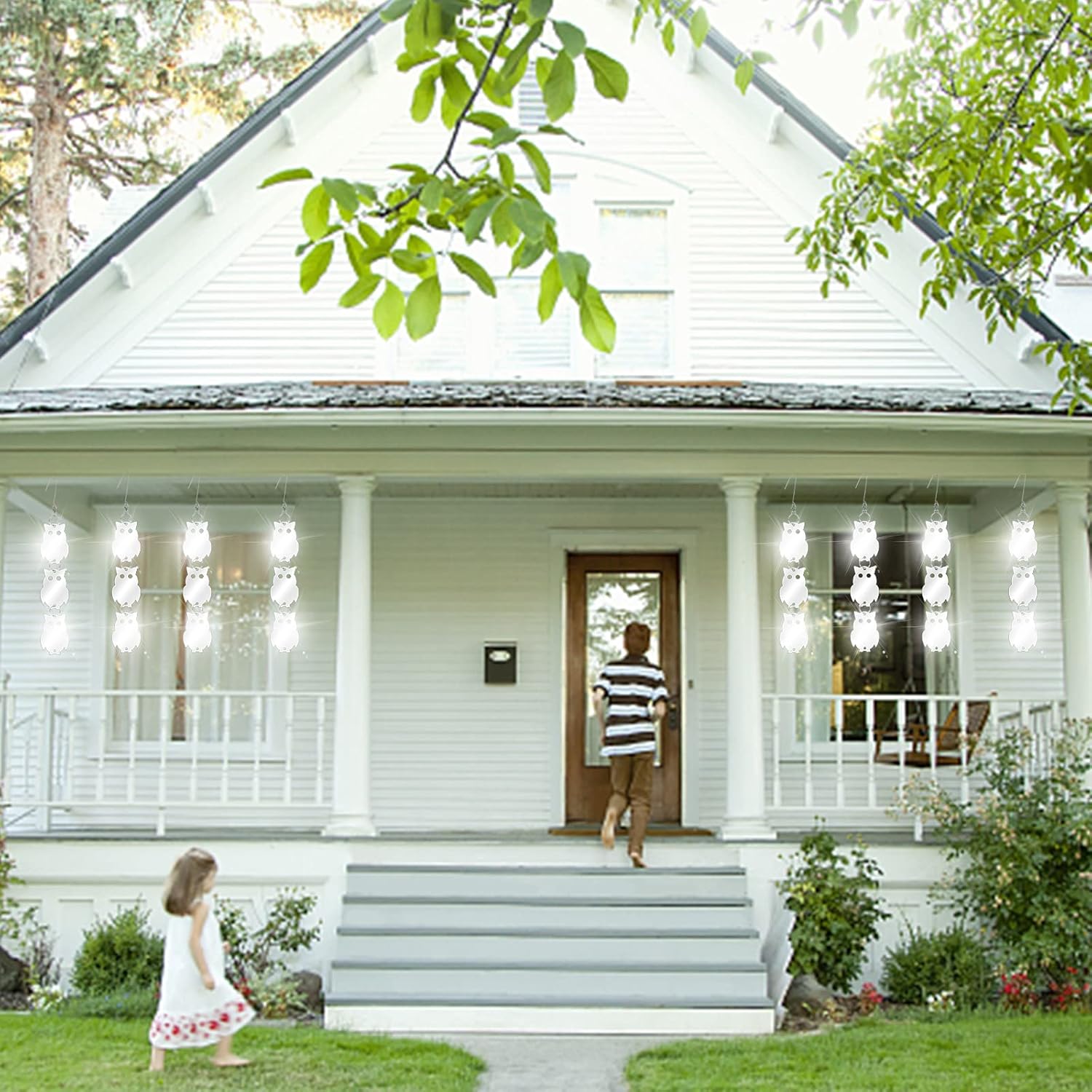 XPCARE 48-Piece Dual-Sided Reflective Bird Scare Discs – Humane Garden Deterrent for Woodpeckers, Pigeons & Ducks – Includes Hooks & Swivels for Hanging