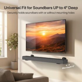 notiela Universal Soundbar Wall Mount Bracket – Heavy Duty Under TV Shelf Holds up to 20 lbs, Fits Sound Bars up to 4 Inch Deep (Black Metal)