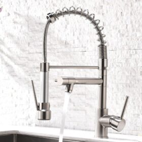 AIMADI Contemporary Single Handle Kitchen Faucet with Pull Down Sprayer – Brushed Nickel Spring Design – 360° Swivel & Easy DIY Installation