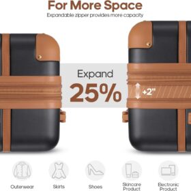 TravelTek 3-Piece PC Luggage Set – Expandable Hardshell Carry-On Suitcase, Travel Backpack & Toiletry Bag with TSA Lock & Spinner Wheels