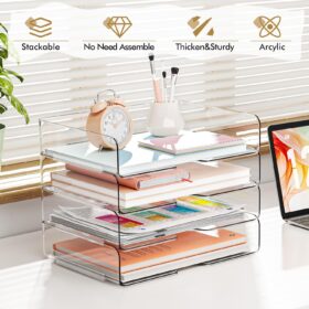 YKLSLH 4-Tier Acrylic Stackable Letter Tray Organizer – Clear Desk File Sorter for Office & Home