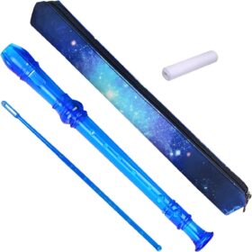 Crystal Blue 8-Hole Soprano Recorder – C Key German Style ABS Plastic Wind Instrument with Cleaning Rod, Storage Bag, and Instructions – Ideal for Kids, Students, and Beginners