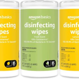 Amazon Basics Disinfecting Wipes – Triple Pack (255 Count) – Lemon & Fresh Scent – 3-in-1 Cleaner, Sanitizer & Deodorizer for Home, Office & Kitchen