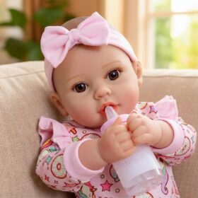 17 Inch Realistic Baby Doll with Soft Body - Lifelike Reborn Girl Toy with 8-Piece Accessory Set (Bottle, Pacifier, Outfit, & More) - Perfect Gift for Kids Age 3+