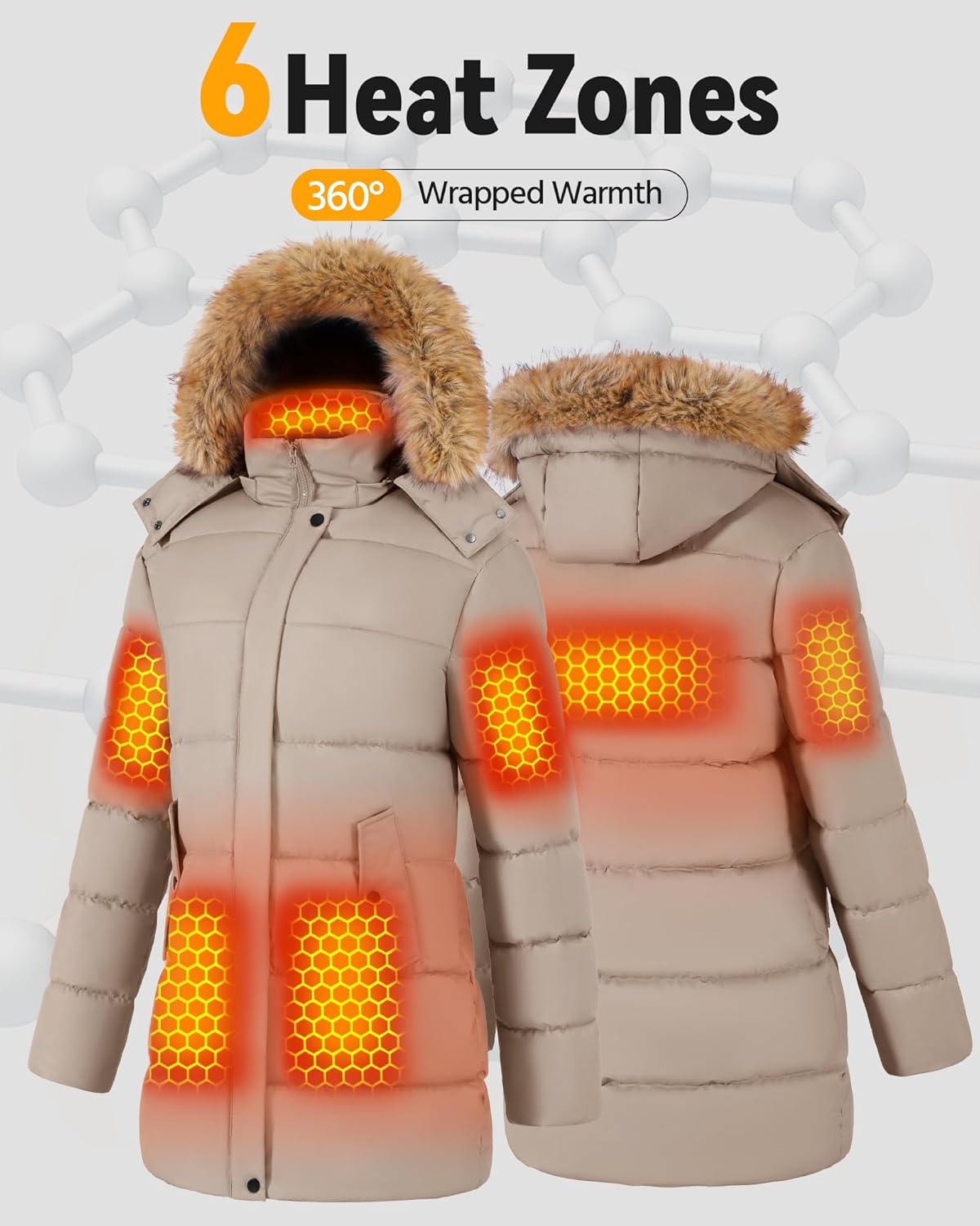 Genovega Women's Graphene Heated Jacket with 12V Fast Charge & 18400mAh Battery