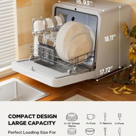 Silonn Countertop Dishwasher with 5L Water Tank - Portable Dishwasher, App Control, 8 Programs, 167°F Sanitizing & Auto Air Dry - No Hookup Needed for Apartments, RVs & Campers