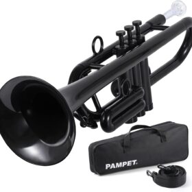 PAMPET Professional ABS Plastic C Trumpet – Lightweight Black Brass Instrument with 7 Mouthpieces, Stainless Steel Pistons – Ideal for Students, Beginners & Pros
