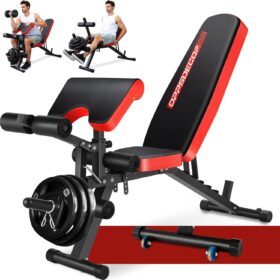 OPPSDECOR 4-in-1 Adjustable Weight Bench with Leg Developer and Preacher Curl Pad - 800LB Capacity Home Gym Workout Station