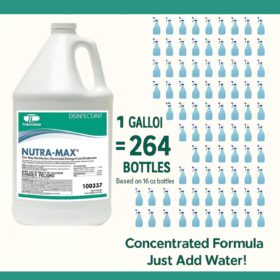 Nutra-Max Hospital Grade Disinfectant - 1 Gallon Concentrate Makes 32 Gallons - EPA List N & G Registered, Kills 99.9% of Viruses, Bacteria & Fungi - Neutral pH Multi-Surface Cleaner & Deodorizer