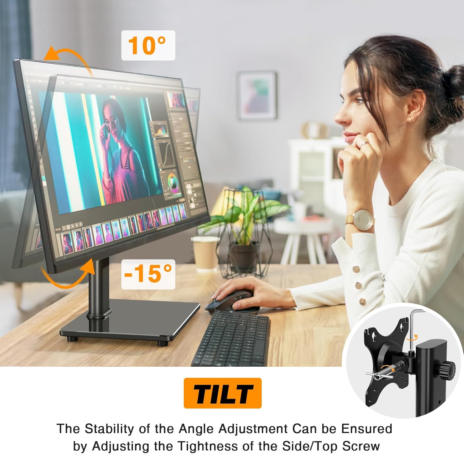 Ergonomic Single Monitor Stand Riser - VESA Mount Desk Stand for 13-32 Inch Screens, Height, Tilt & Swivel Adjustable, Universal Base up to 44lbs (75x75/100x100mm)