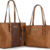 Montana West Embossed Leather Tote Bag for Women – 2-Piece Purse and Handbag Set with Rhinestone Accents, Large Casual Shoulder Tote