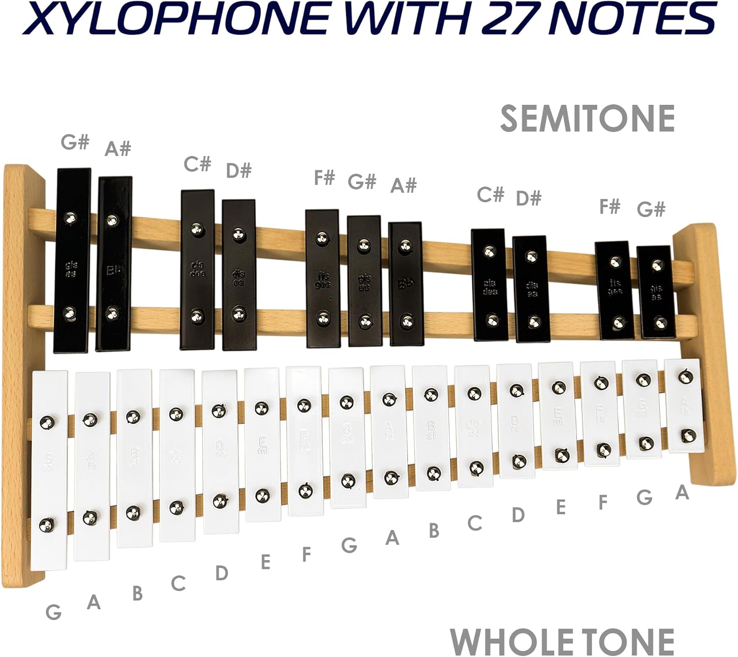 MINIARTIS 27-Note Glockenspiel Xylophone – Professional Percussion Instrument with 2 Octaves, Color-Coded Metal Keys, Wooden Beaters, and Portable Carrying Case for Kids, Students, & Adults