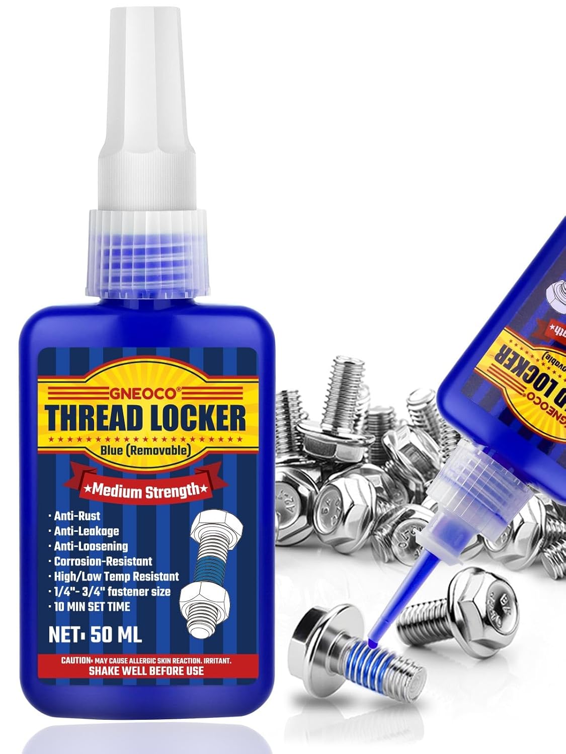 50ml Medium Strength Blue Threadlocker – Removable Anaerobic Thread Locking Glue for Bolts, Nuts & Fasteners – Vibration, Heat & Corrosion Resistant Automotive Sealant