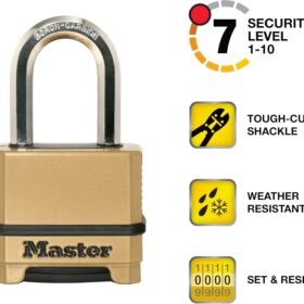 Master Lock Magnum M175XDLF Heavy Duty Weatherproof Combination Padlock with Resettable Combination - Brass Finish
