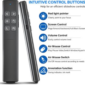 Professional Wireless Presenter Remote with Air Mouse - Rechargeable 2.4GHz USB C Clicker for PowerPoint, Keynote & Google Slides