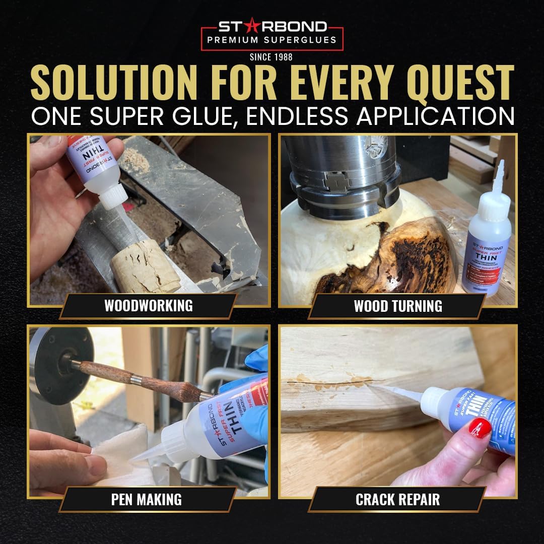 Starbond EM-02 Super Fast Thin CA Glue Pro Kit – Industrial Strength Cyanoacrylate Adhesive with Precision Micro-Tips & Anti-Clog Cap – Professional Woodturning, Hobby, and Model Repair (2 oz)