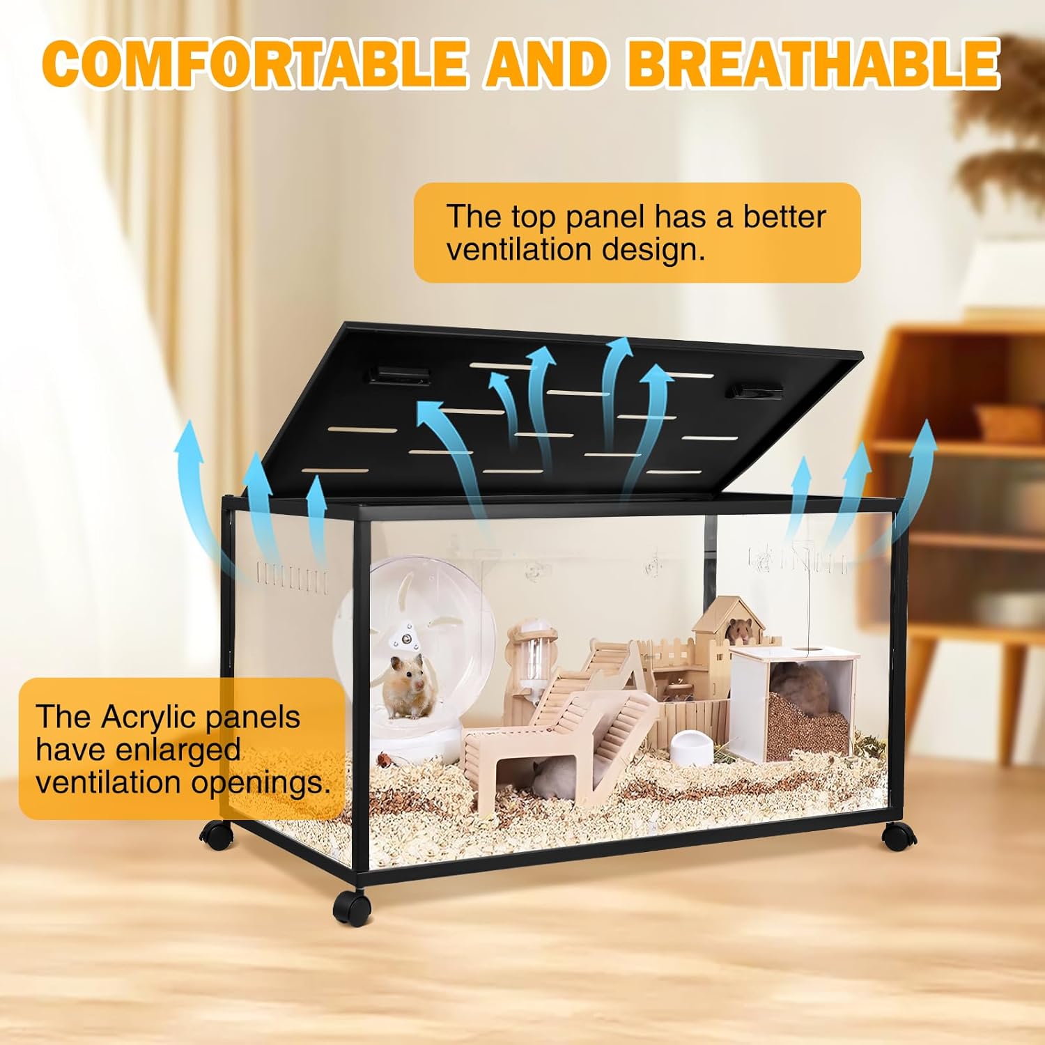 Chew-Proof Metal Hamster Cage – 360° View Stackable Small Animal Habitat with Top Access for Syrian Hamsters, Gerbils & Mice