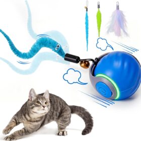 BABORUI Interactive Cat Toy Ball - Rechargeable Electric Exercise Ball with 3 Tails, 2 Speeds & Smart Motion Sensor for Indoor Cats