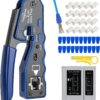 Professional Pass-Thru Ethernet Crimping Tool Kit – All-in-One Cat6/Cat6a/Cat5e RJ45 Crimper, Cable Tester, Wire Stripper & 40 Connectors