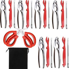 Deluxe 20-Piece Seafood Tool Set – 6 Crab Crackers, 6 Lobster Shellers, 6 Forks, 2 Scissors & Storage Bag