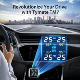 Tymate TM7 Wireless TPMS with 4 External Sensors, Real-Time Tire Pressure Monitoring System, Color LCD Display with 6 Alarms, Dual USB Charger, 0-87 PSI for RVs, Trucks, SUVs, and Trailers