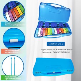 Soulmate 25-Note Professional Xylophone Glockenspiel – Portable Percussion Instrument with 2 Octaves, Carrying Case, and Tuned Mallets for Music Education & Beginners (Blue)