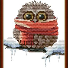 Awesocrafts Owl Scarf Cross Stitch Kit – Counted Needlework Embroidery Set for Winter & Christmas Home Decor