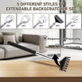 SIKEMAY 5-Pack Telescopic Back Scratchers – Extendable Stainless Steel Itch Relief, Perfect Stocking Stuffers & Gag Gifts for Men & Women