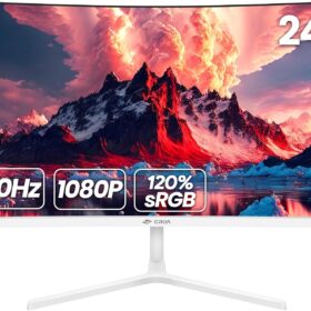 CRUA 24 Inch Curved Computer Monitor - 1920x1080 FHD Display, 100Hz Refresh Rate, 120% sRGB, Frameless Design with HDMI & VGA for Home & Office (White)