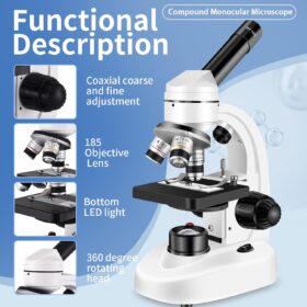 Professional Compound Microscope for Adults & Students – 40X-2000X Magnification with Dual LED Illumination, WF10x & WF25x Eyepieces, and Complete Slide Kit for Lab & Home Science