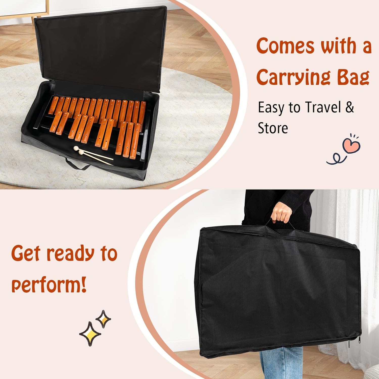 Costzon 25-Note Wood Xylophone - Portable Percussion Instrument with Mallets, Carrying Bag & Musical Chart for Beginners, Students & Band Practice