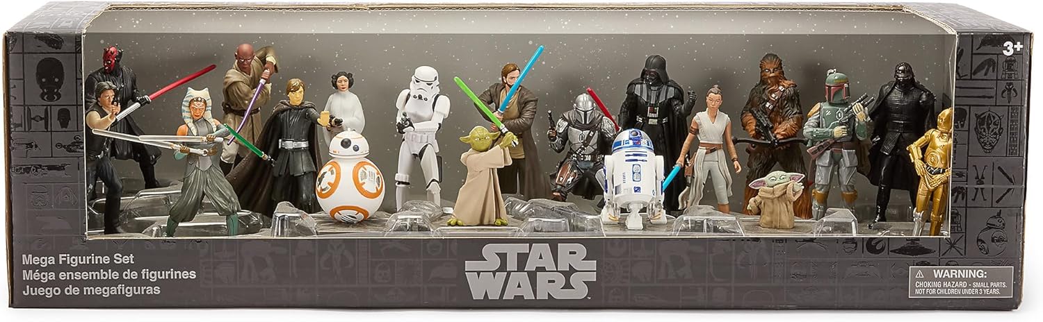 Disney Store Official Star Wars Mega Figure Collection – 19-Piece Fully Sculpted Character Set with Stands – Includes Darth Vader, Yoda, Han Solo & More – Ultimate Gift for Fans & Collectors