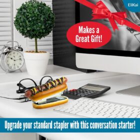 ELIKAI Hot Dog Stapler – Novelty Desk Accessory, Funny Teacher Appreciation & Back-to-School Gift, Includes 1000 Staples (Brown)
