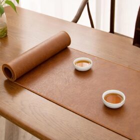 Waterproof Faux Leather Table Runner - Extra Wide Heat Resistant Kitchen & Dresser Runner - Commercial & Home Entrance Decor (Light Brown, 18 x 63 in)