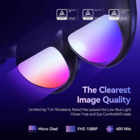 Rokid Max Smart AR Glasses - 1080p Micro-OLED Display with 360&deg; Virtual Theater, 120Hz Refresh Rate, 600 Nits, Plug-and-Play for Gaming, Streaming & Travel (Blue)