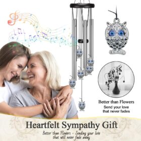 Blue Evil Eye Owl Wind Chime - 25.5&rdquo; Memorial & Sympathy Wind Chimes for Outdoors, Patio, Yard & Garden Decor