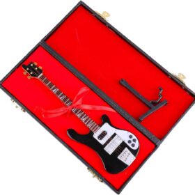 Handcrafted Wooden Miniature Electric Bass Guitar Model with Stand & Case - 1:4 Scale Replica Music Figurine for Home Decor & Musicians