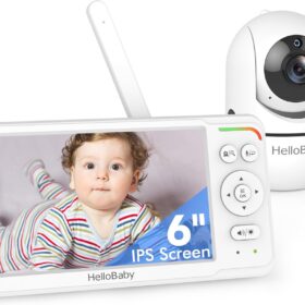 HelloBaby 6" IPS Baby Monitor with 30hr Battery - No WiFi 2.4GHz FHSS Video Baby Camera, 355&deg; Pan/Tilt, Night Vision, 2-Way Talk, Split Screen