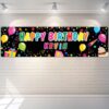 Tatuo Personalized Happy Birthday Banner - Black DIY Custom Name Backdrop with Alphabet Stickers, 72.8 x 17.7 Inch Polyester Fabric Party Decoration for Indoor & Outdoor Events