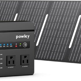 Powkey 200W Portable Power Station with 40W Solar Panel Kit – 146Wh Solar Generator, Pure Sine Wave AC Outlet, Emergency Battery Backup for Camping, CPAP, and Home