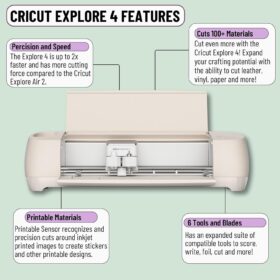 Cricut Explore 4 Machine & Vinyl Starter Bundle | Smart Die-Cutter with Iron-On, Adhesive Vinyl, & Essential Tool Kit for Custom DIY Decor, Apparel & Decals