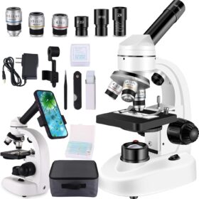 Professional Compound Microscope for Adults & Students – 40X-2000X Magnification with Dual LED Illumination, WF10x & WF25x Eyepieces, and Complete Slide Kit for Lab & Home Science