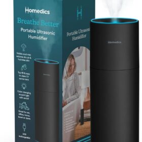 HoMedics TotalComfort Portable Ultrasonic Cool Mist Humidifier with Color-Changing Light – Ideal for Travel, Bedroom, and Office Use (Black)