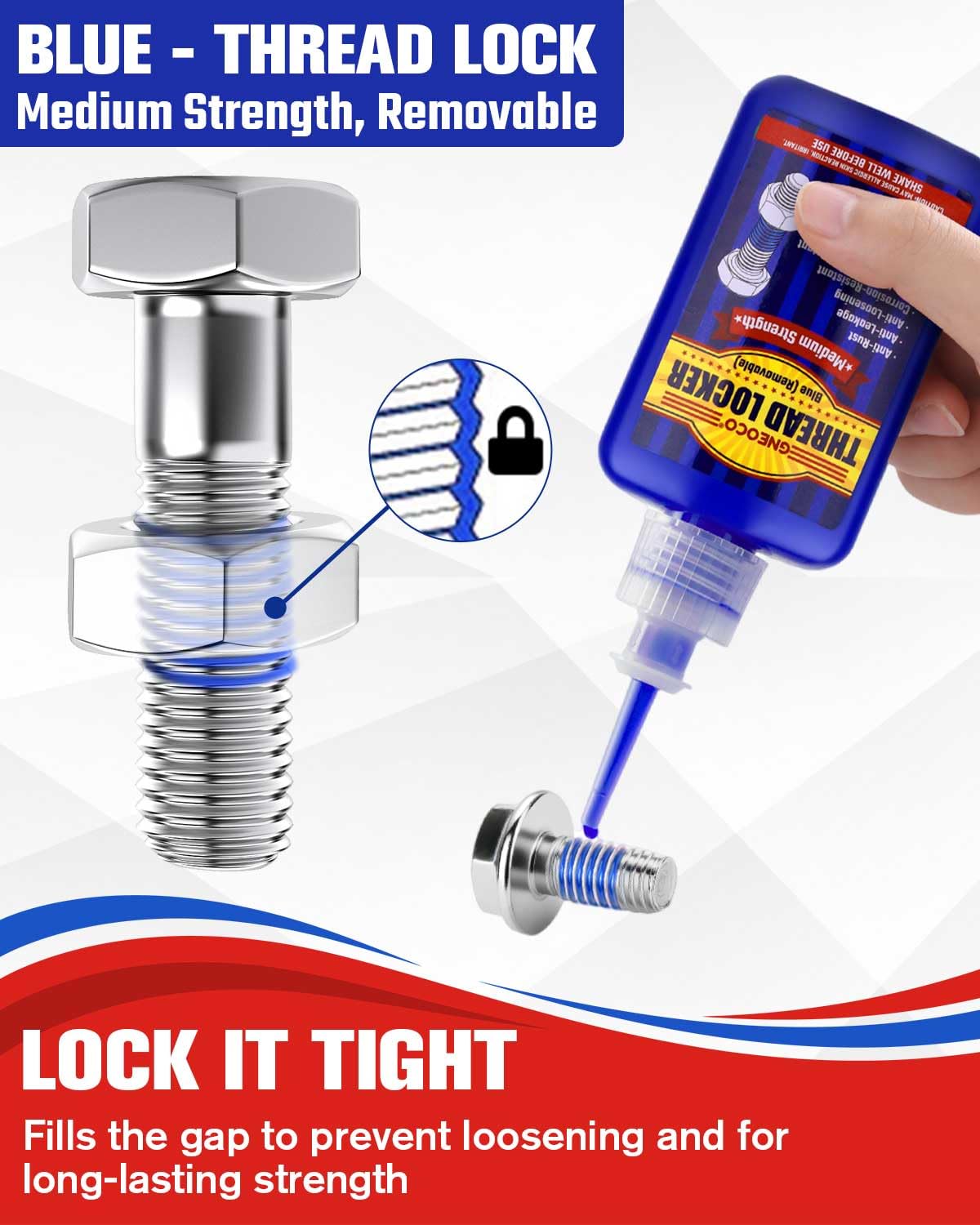 50ml Medium Strength Blue Threadlocker – Removable Anaerobic Thread Locking Glue for Bolts, Nuts & Fasteners – Vibration, Heat & Corrosion Resistant Automotive Sealant