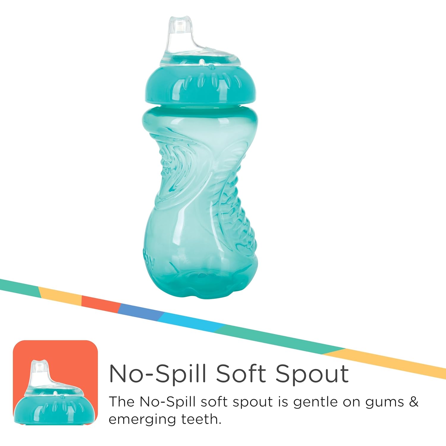 Nuby 3-Pack No-Spill Toddler Sippy Cups with Soft Silicone Spouts - Easy Grip, BPA Free - Blue, Aqua, Green